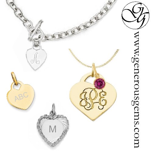 Personazlied heart charms and pendants in gold Personaziled Heart Jewelry