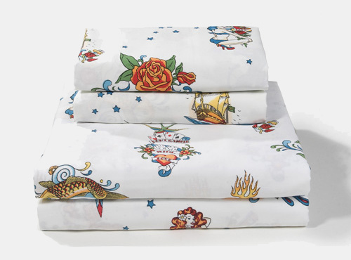 Inked Girls Pinup Bed Sheets-White